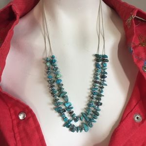 Vintage Turquoise Beaded Silver Necklace 23" long